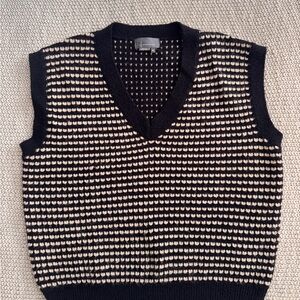 Anthropologie Black and Cream V-Neck Sweater Vest
